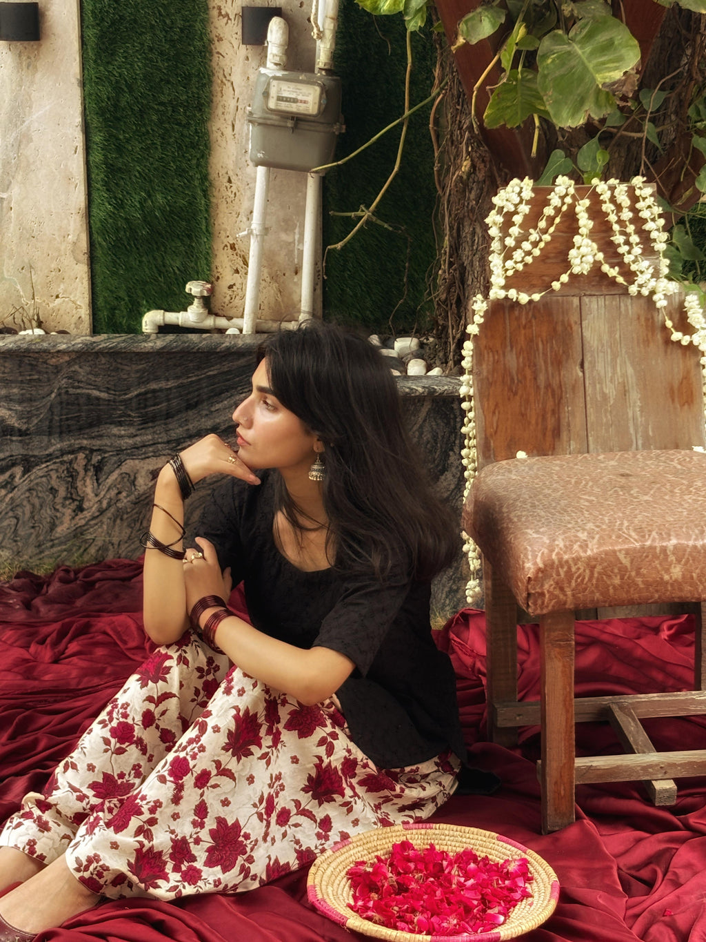 Gulab-chikankari patiala set