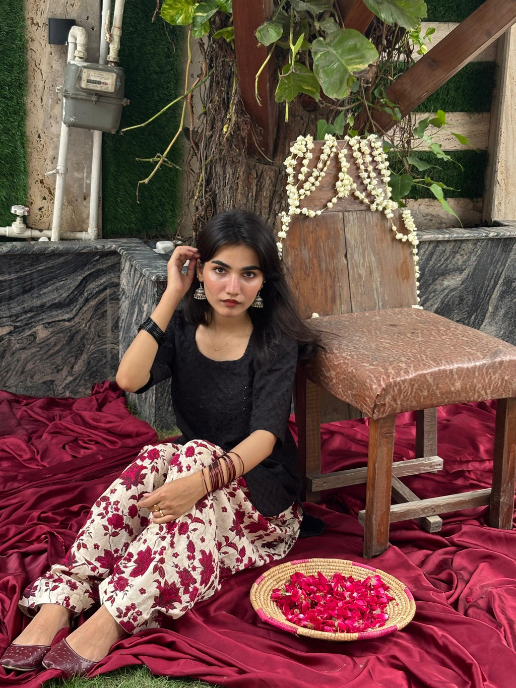 Gulab-chikankari patiala set